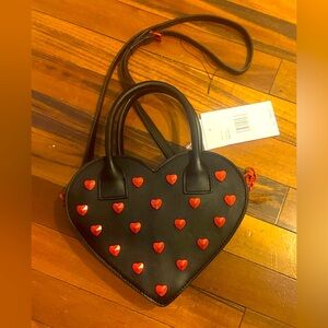 NWT BETSEY JOHNSON Studded Heart Crossbody Bag Love Black Red Valentine Skull